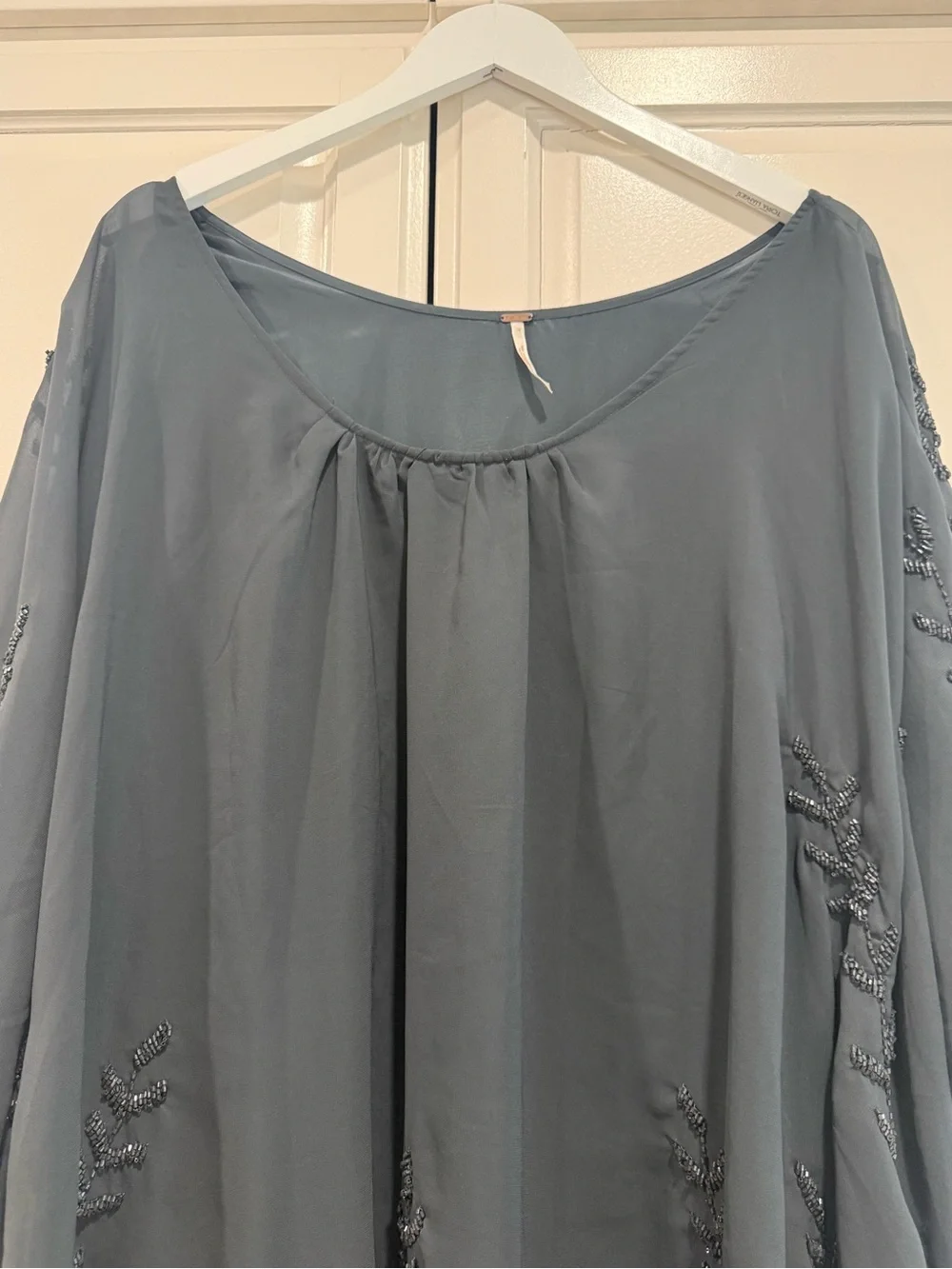 Free People Dark Gray Chiffon Mini Dress w/ Beaded Floral Accent Size Medium